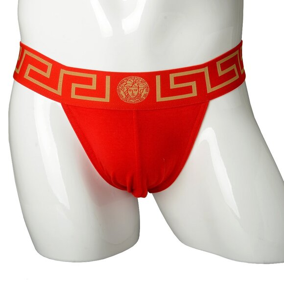 Versace Men's Red & Gold Stretch Jock Strap Underwear Versace Sz 7 US XL IT 54 - Picture 1 of 7
